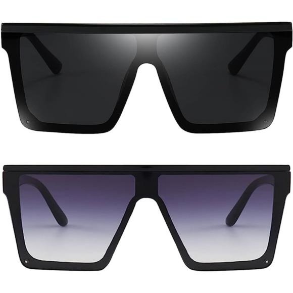 Square Oversized Sunglasses Women Men Fashion Flat Top Big Black Frame Shades - Picture 1 of 5
